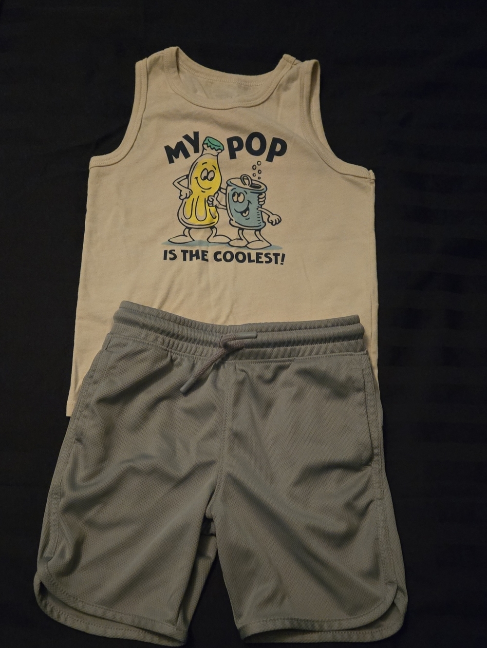 New No Tags Graphic Tank Top & Athletic Shorts Set - Cream & Gray